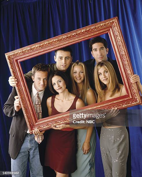 Matthew Perry as Chandler Bing, Matt Le Blank as Joey Tribbiani, David Schwimmer as Ross Geller, Jennifer Aniston as Rachel Green, Lisa Kudrow as...