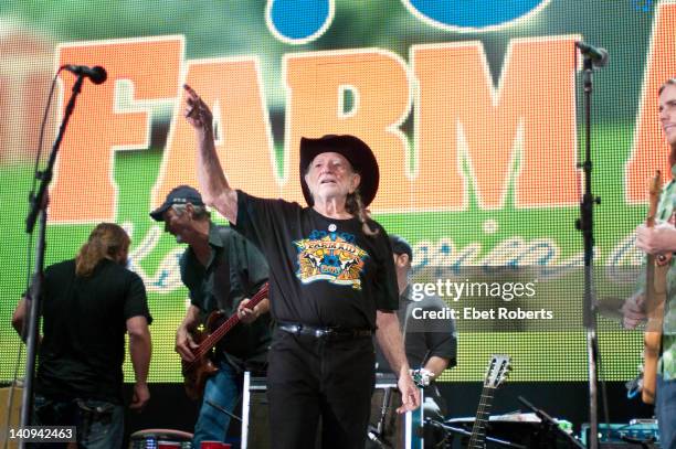 Willie Nelson performing at the Farm Aid Concert at the Livestrong Sporting Park in Kansas City, Kansas on August 13, 2011.