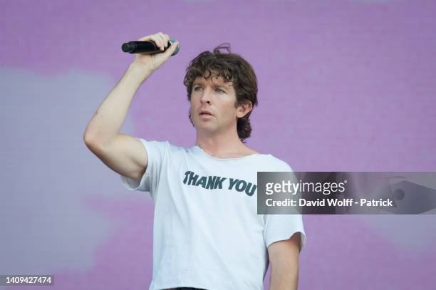 Brendan Yates from Turnstile performs during Lollapalooza Paris Festival at Hippodrome de Longchamp on July 17, 2022 in Paris, France.