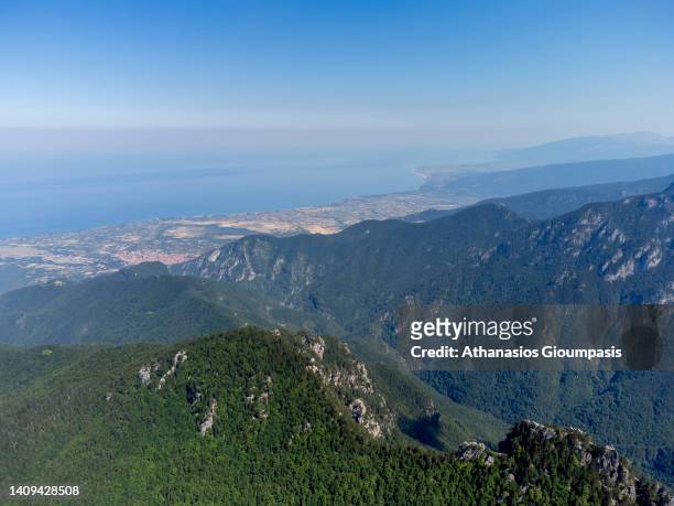 View of Olympus National Park on July 16, 2021 in Olympus National Park, Greece.