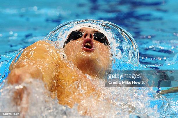Chris Walker Hebborn of Ellesmere College Titans SC competes in the Men’s 200m Backstroke Final during day six of the British Gas Swimming...