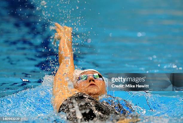 Elizabeth Simmonds of Loughborough University S & WPC competes in the Women’s 200m Backstroke Semi Final 2 during day six of the British Gas Swimming...
