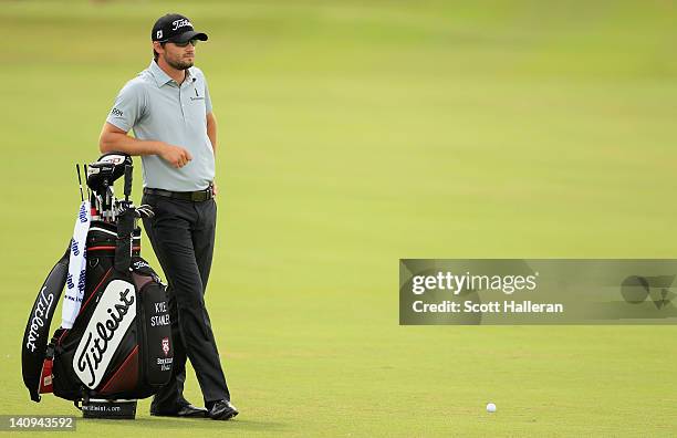 Kyle Stanley waits on the tenth hole during first round of the World Golf Championships-Cadillac Championship on the TPC Blue Monster at Doral Golf...