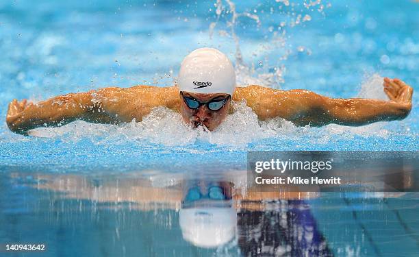 Leuan Lloyd of City of Cardiff competes in the Men’s 200m Individual Medley Final during day six of the British Gas Swimming Championships at The...