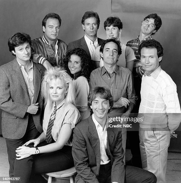 Season 10 -- Pictured: Jim Belushi, Christopher Guest, Mary Gross, Brad Hall, Gary Kroeger, Julia Louis-Dreyfus, Harry Shearer, Billy Crystal, Pamela...