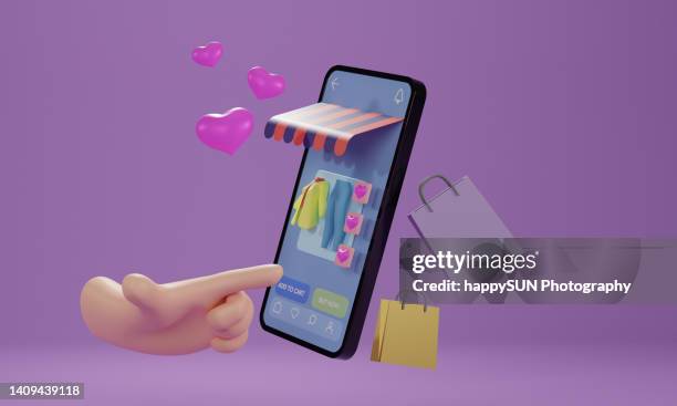 shopping online on mobile application concept marketing and digital . 3d rendering - digital campaign stock pictures, royalty-free photos & images