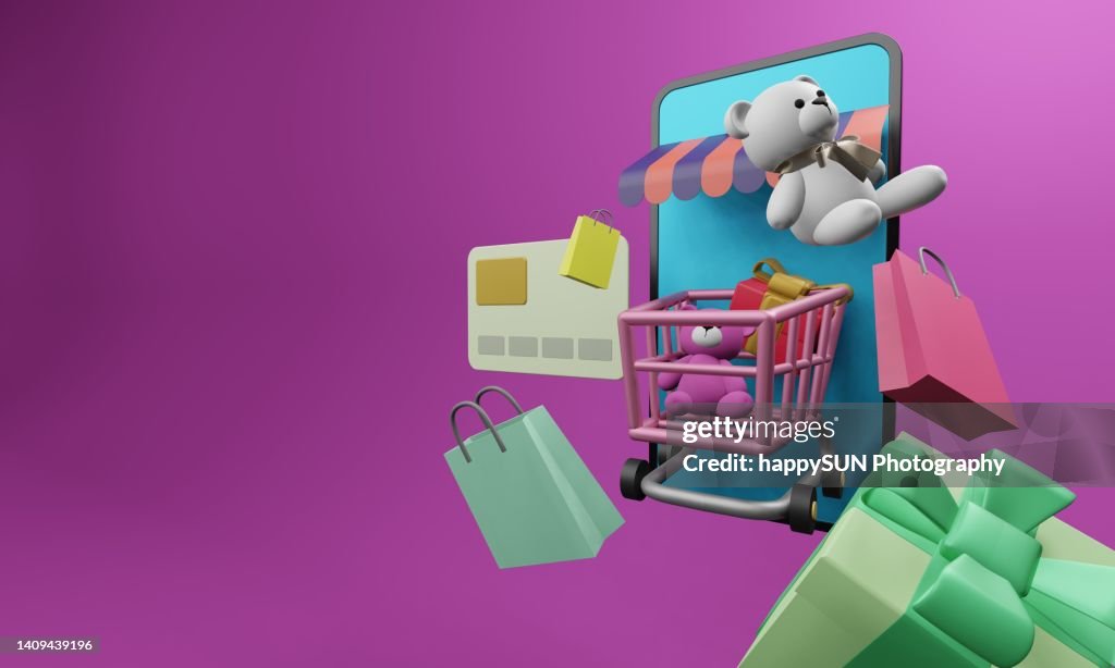 Shopping Online on Mobile Application Concept Marketing and Digital . 3D RENDER