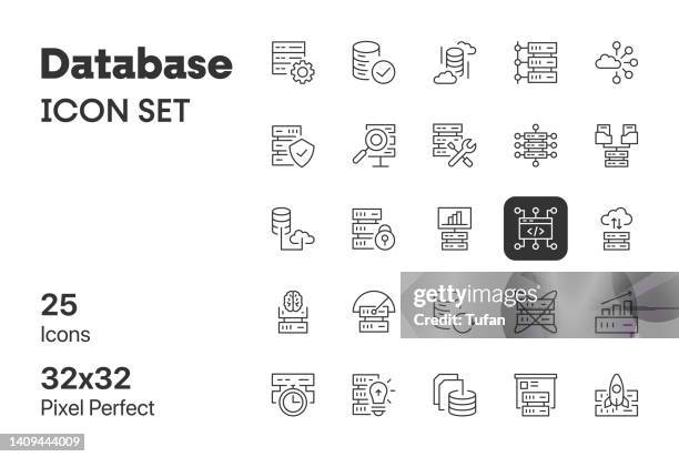 database icon (simple set of database related line icons) - data center icon stock illustrations