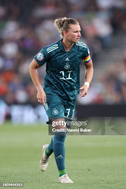 Alexandra Popp of Germany in action during the UEFA Women's Euro England 2022 group B match between Finland and Germany at Stadium mk on July 16,...