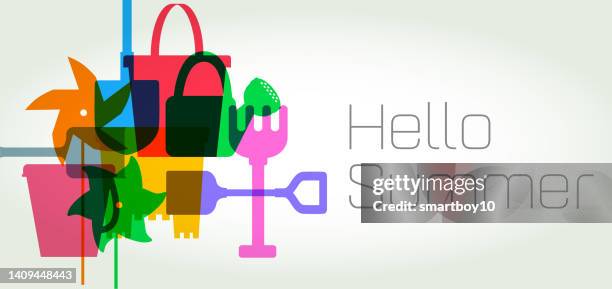 hello summer - paper windmill stock illustrations