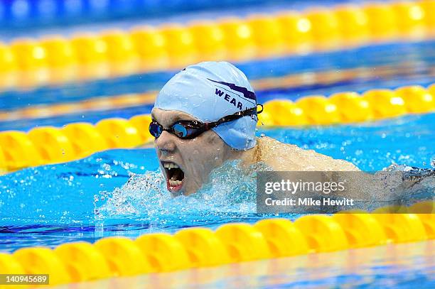 Lyndon Longhorne of Wear Valley SC competes in the Men’s MC 150m Individual Medley Final during day six of the British Gas Swimming Championships at...