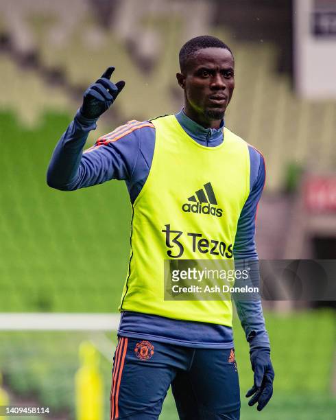 Eric Bailly of Manchester United in action during a Manchester United pre-season training session at AAMI Park on July 18, 2022 in Melbourne,...