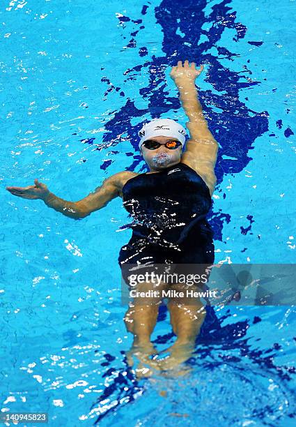 Sayaka Akase of Japan competes in the Women's 200m Backstroke Guests Final during day six of the British Gas Swimming Championships at The London...