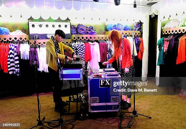 Icona Pop performs at the launch of Swedish fashion brand Monki's new Carnaby Street flagship store on March 8, 2012 in London, England.