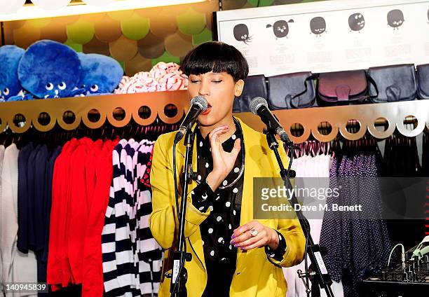 Member of Icona Pop performs at the launch of Swedish fashion brand Monki's new Carnaby Street flagship store on March 8, 2012 in London, England.