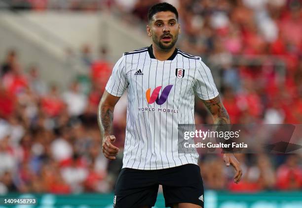 Aleksandar Mitrovic of Fulham FC during the Trofeu do Algarve match between Fulham and SL Benfica at Estadio Algarve on July 17, 2022 in Faro,...