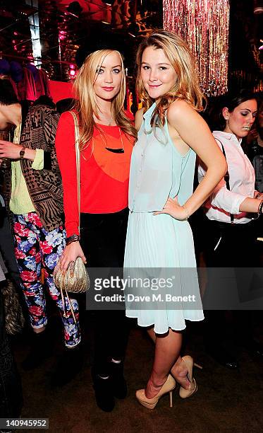 Laura Whitmore and Amber Atherton attend the launch of Swedish fashion brand Monki's new Carnaby Street flagship store on March 8, 2012 in London,...