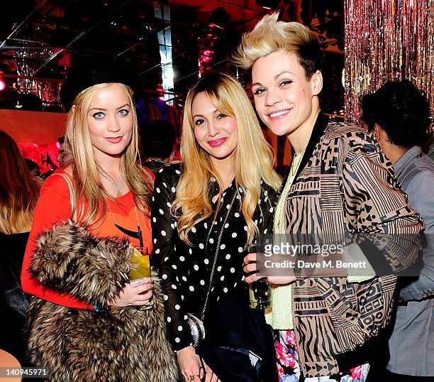 Laura Whitmore, Zara Martin and Georgie Okell attend the launch of Swedish fashion brand Monki's new Carnaby Street flagship store on March 8, 2012...