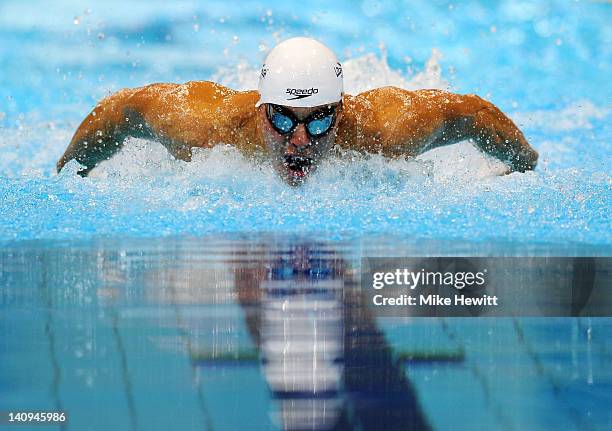 Jack Marriot of Loughborough University S & WPC competes in the Men's 100m Butterfly Semi Final 2 during day six of the British Gas Swimming...