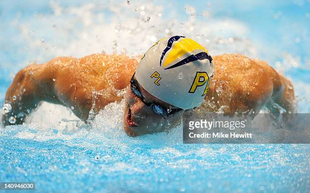 Antony James of Plymouth Leander SC competes in the Men's 100m Butterfly Semi Final 1 during day six of the British Gas Swimming Championships at The...