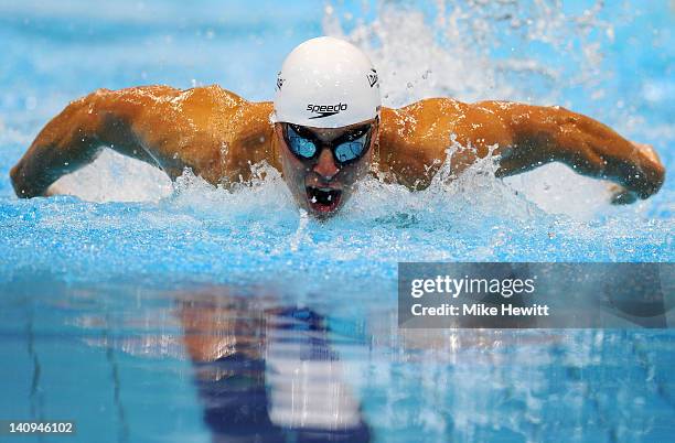 Jack Marriot of Loughborough University S & WPC competes in the Men's 100m Butterfly Semi Final 2 during day six of the British Gas Swimming...