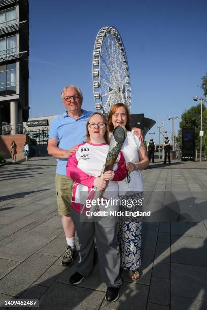 Batonbearer Shauna Hogan holds the Queen's Baton as it visits Liverpool as part of the Birmingham 2022 Queen's Baton Relay on July 18 Liverpool,...