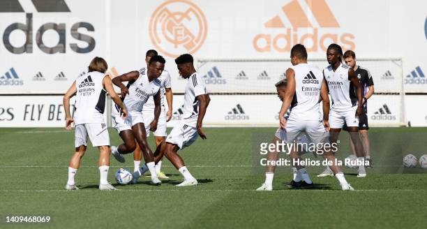 Real Madrid squad are training at Valdebebas training ground on July 18, 2022 in Madrid, Spain.