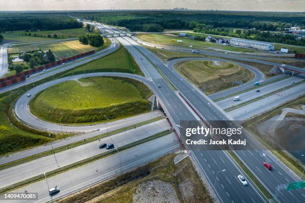 aerial drone top view of warsaw, poland - voivodato de mazovia fotografías e imágenes de stock