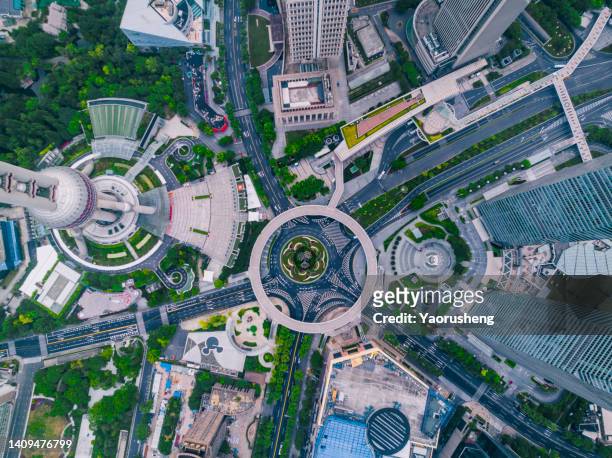 aerial view of shanghai lujiazui finanical district,close to huangpu river - lujiazui stock pictures, royalty-free photos & images