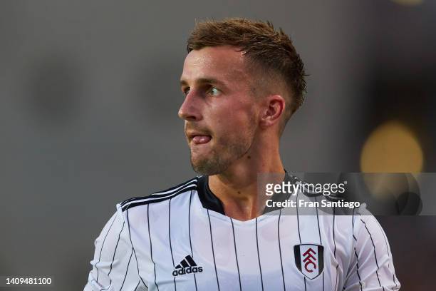 Joe Bryan of Fulham looks on during the Trofeu do Algarve match between Fulham and SL Benfica at Estadio Algarve on July 17, 2022 in Faro, Portugal.