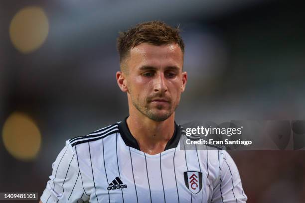 Joe Bryan of Fulham looks on during the Trofeu do Algarve match between Fulham and SL Benfica at Estadio Algarve on July 17, 2022 in Faro, Portugal.