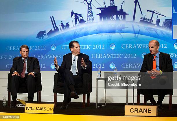 Michael Morris, former chairman of American Electric Power Co. Inc., from left, Bruce Williamson, chief executive officer of Cleco Corp., and David...