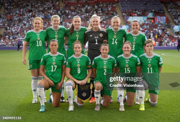 The Northern Ireland team with back row, l-r Rachel Furness, Julie Nelson, Sarah McFadden, Jacqueline Burns, Lauren Wade, Demi Vance and front row...