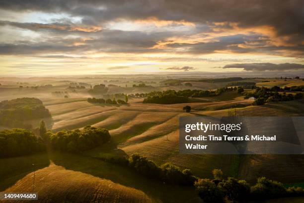 aerial drone view of countryside in france. gers. - french landscape stock pictures, royalty-free photos & images