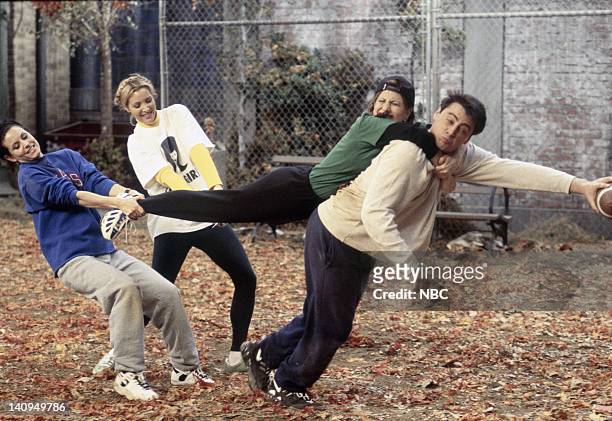 The One with the Football" Episode 6 -- Pictured: Courteney Cox Arquette as Monica Geller, Lisa Kudrow as Phoebe Buffay, Jennifer Aniston as Rachel...