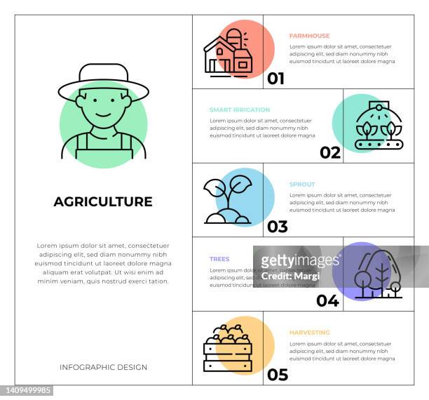 ilustraciones, imágenes clip art, dibujos animados e iconos de stock de conceptos de infografía agrícola - farm stock illustrations
