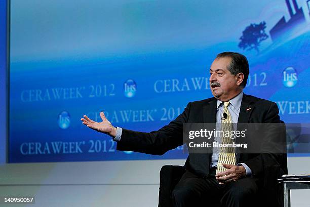 Andrew Liveris, president and chief executive officer of The Dow Chemical Co., speaks at the 2012 CERAWEEK conference in Houston, Texas, U.S., on...