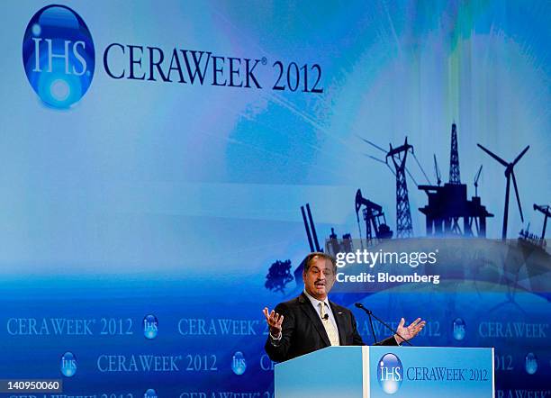 Andrew Liveris, president and chief executive officer of The Dow Chemical Co., speaks at the 2012 CERAWEEK conference in Houston, Texas, U.S., on...