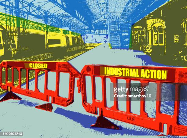 rail strike - chaos stock illustrations