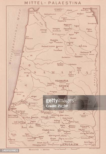 bildbanksillustrationer, clip art samt tecknat material och ikoner med historical map of middle palestine, lithograph, published in 1891 - jordan