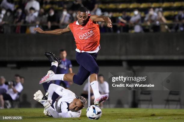 Kylian Mbappe of Paris Saint-Germain in action during the Paris Saint-Germain training session at Prince Chichibu Memorial Rugby Ground on July 18,...