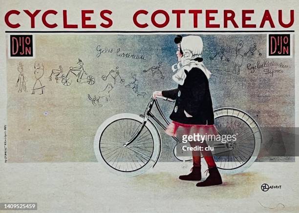 stockillustraties, clipart, cartoons en iconen met ad for children bicycles, it is so easy to learn it - 1890 1899
