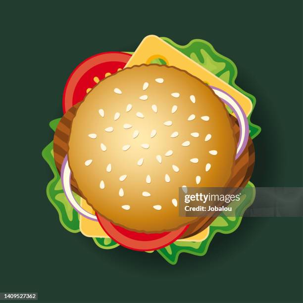 stockillustraties, clipart, cartoons en iconen met restaurant service delicious top view of hamburger - hamburger