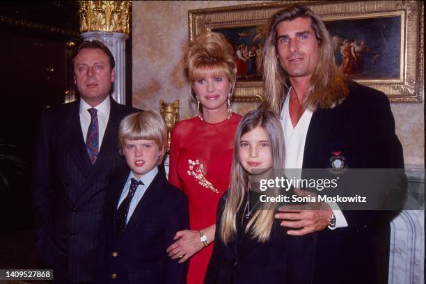 Portrait of, rear from left, Italian businessman Riccardo Mazzucchelli , Czech-American businesswoman Ivana Trump , and Italian model and actor Fabio...