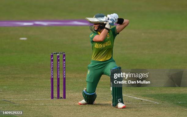 Laura Wolvaardt of South Africa bats during the 3rd Royal London Series One Day International between England Women and South Africa Women at...