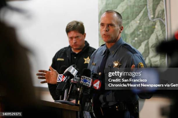 Lt. Gregg Hastings of the Oregon State Police addresses the media at a press conference in Center Point, Or., detailing the autopsy results on James...