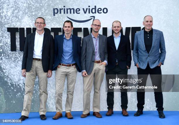 Cave divers John Volanthen, Chris Jewell, Josh Bratchley, Connor Roe and Rick Stanton attend the "Thirteen Lives" special screening at Vue West End...