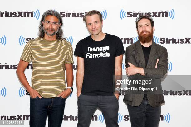 Dave Depper, Ben Gibbard, and Zac Rae of Death Cab for Cutie visit SiriusXM Studio on July 18, 2022 in New York City.