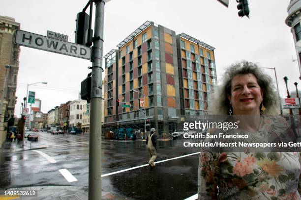 Antoinetta Stadlman in front of the newly renovated Plaza Hotel on Howard Street in San Francisco, Ca., on Thursday, December 2, 2005. Residents...