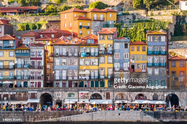 close up of the multi colored houses of porto, portugal - porto portugal stock-fotos und bilder